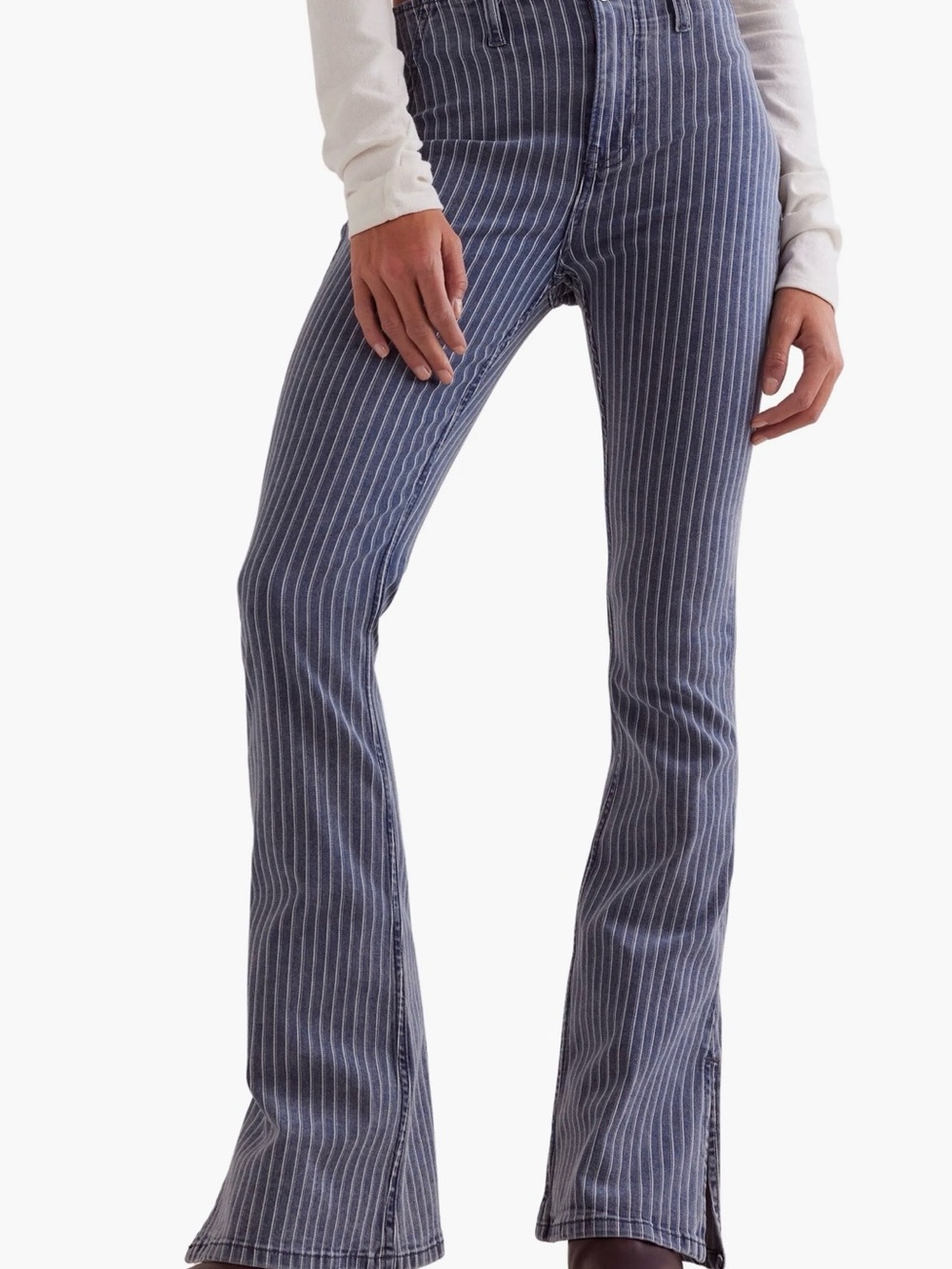 We The Free Blue Pinstripe High-Rise Flare Jeans